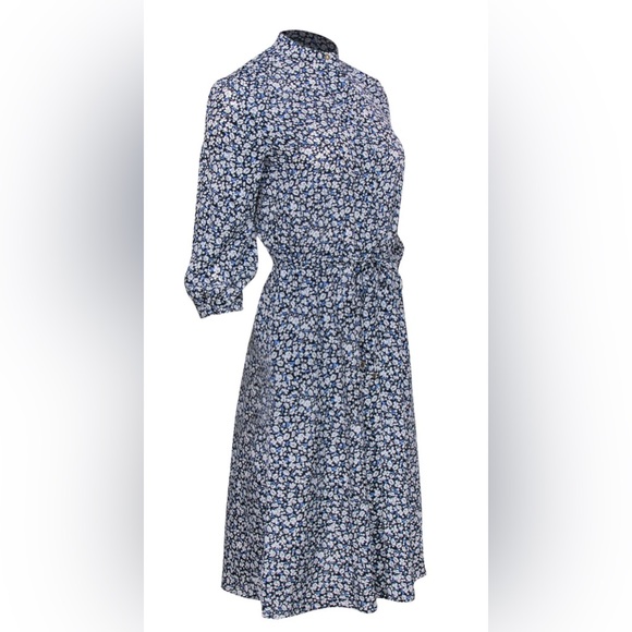 Ralph Lauren - Blue Floral Print Long Sleeve Button-Up Shirtwaist Dress - Picture 2 of 6